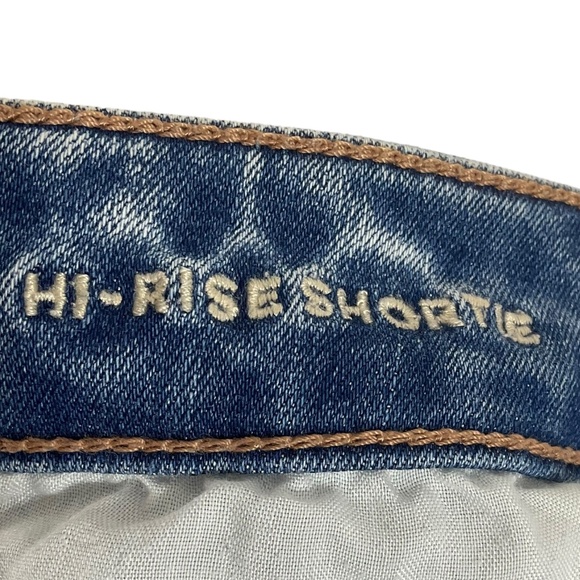 American Eagle Hi-Rise Shortie Blue Jean Shorts Distressed Size 4 - Picture 7 of 10